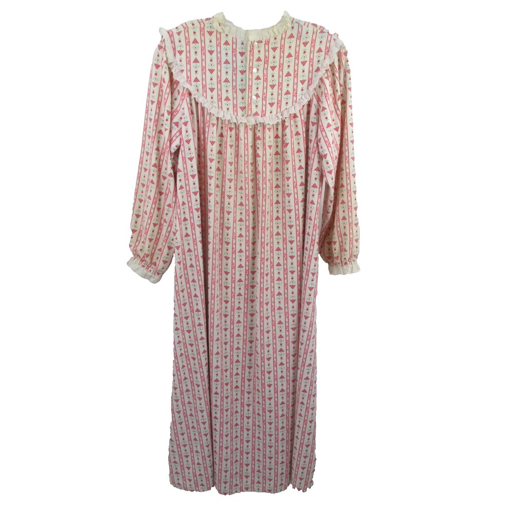 Lanz of Salzburg Vintage Nightgown L White Red Floral Lace Trim 100% Cotton